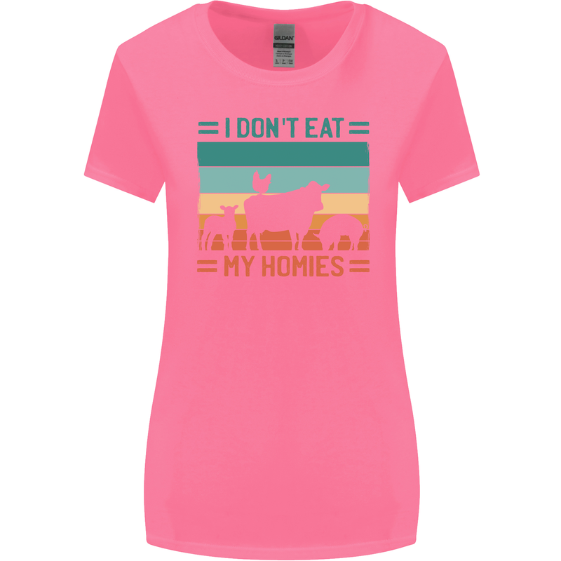 I Don't Eat My Homies Funny Vegan Vegetarian Womens Wider Cut T-Shirt Azalea