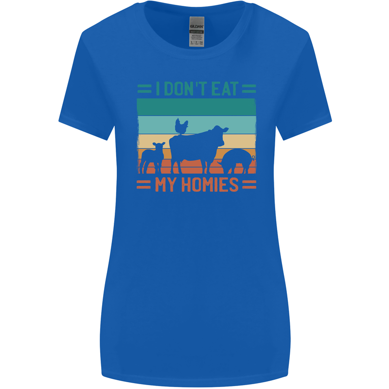 I Don't Eat My Homies Funny Vegan Vegetarian Womens Wider Cut T-Shirt Royal Blue
