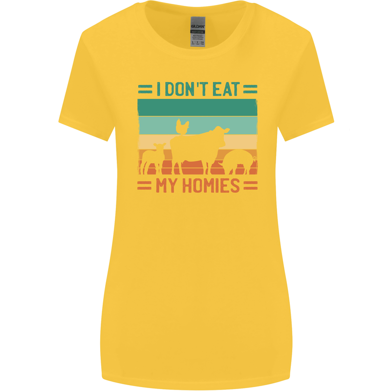 I Don't Eat My Homies Funny Vegan Vegetarian Womens Wider Cut T-Shirt Yellow
