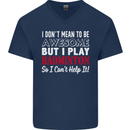 I Don't Mean to Be Badminton Player Mens V-Neck Cotton T-Shirt Navy Blue