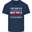 I Don't Mean to Be but I'm Runner Running Mens V-Neck Cotton T-Shirt Navy Blue