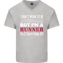 I Don't Mean to Be but I'm Runner Running Mens V-Neck Cotton T-Shirt Sports Grey