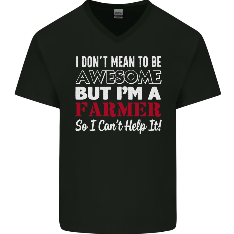 I Don't Mean to Be but I'm a Farmer Tractor Mens V-Neck Cotton T-Shirt Black