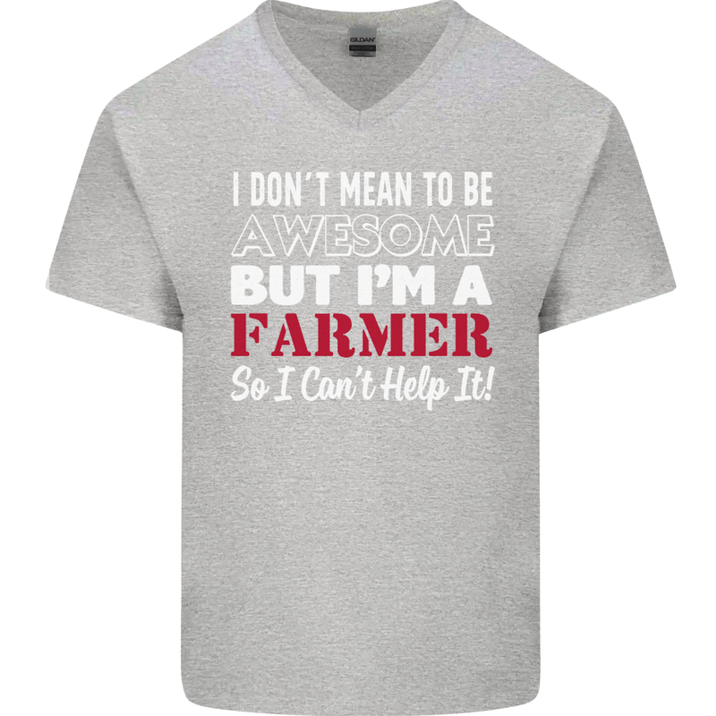 I Don't Mean to Be but I'm a Farmer Tractor Mens V-Neck Cotton T-Shirt Sports Grey
