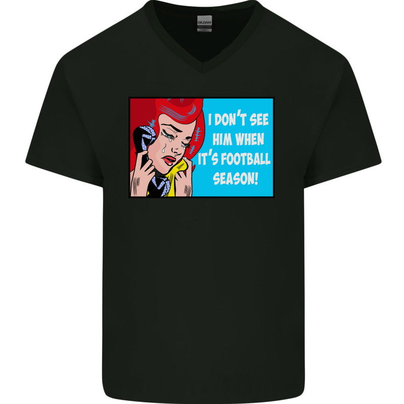 I Don't See Him Football Player Team Funny Mens V-Neck Cotton T-Shirt Black