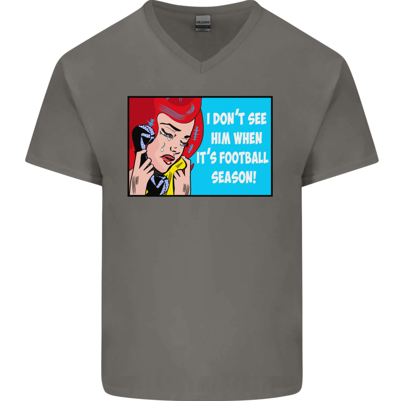 I Don't See Him Football Player Team Funny Mens V-Neck Cotton T-Shirt Charcoal