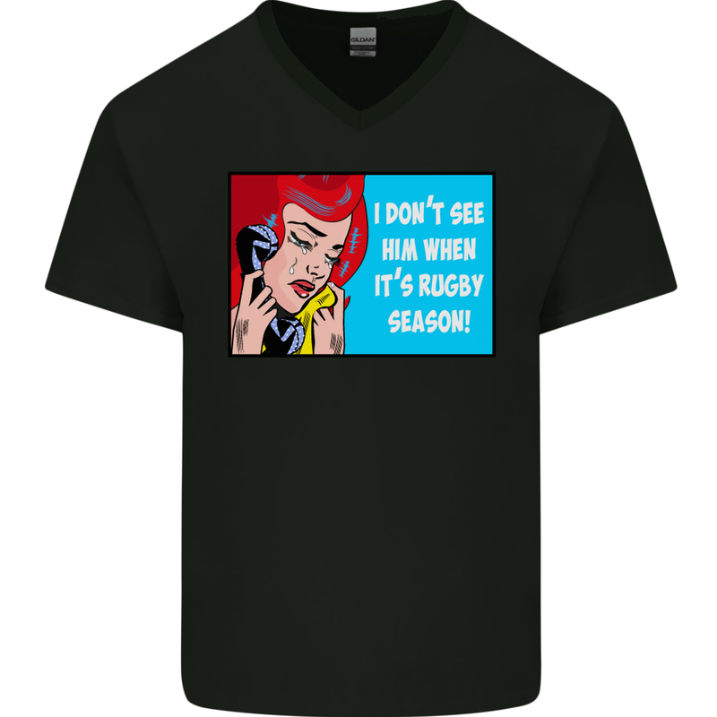 I Don't See Him Rugby Player Union Funny Mens V-Neck Cotton T-Shirt Black