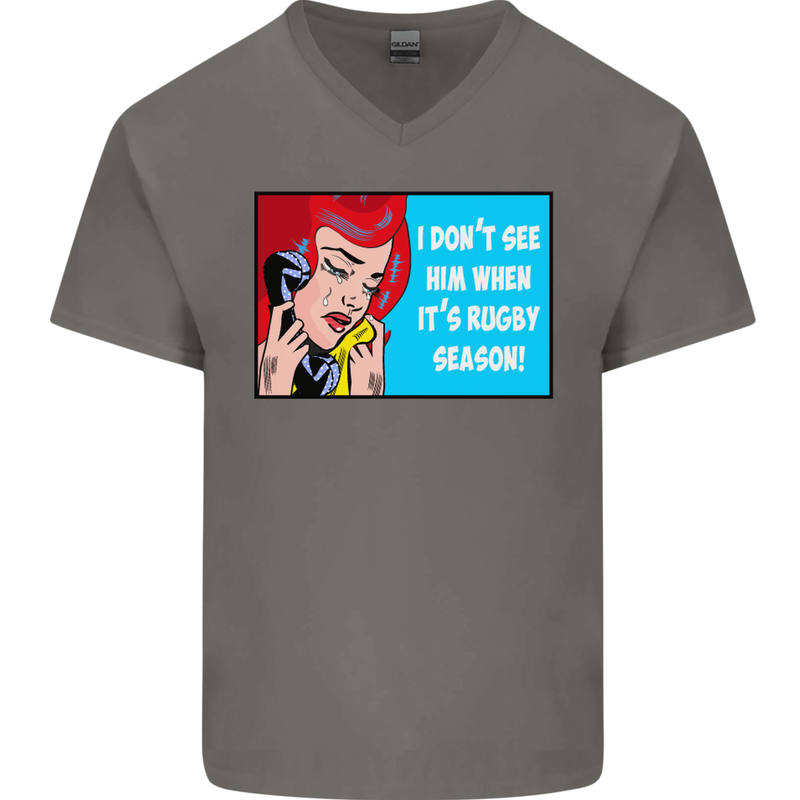 I Don't See Him Rugby Player Union Funny Mens V-Neck Cotton T-Shirt Charcoal