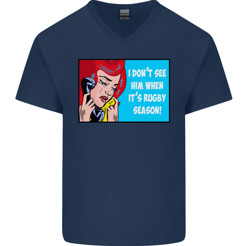 I Don't See Him Rugby Player Union Funny Mens V-Neck Cotton T-Shirt Navy Blue