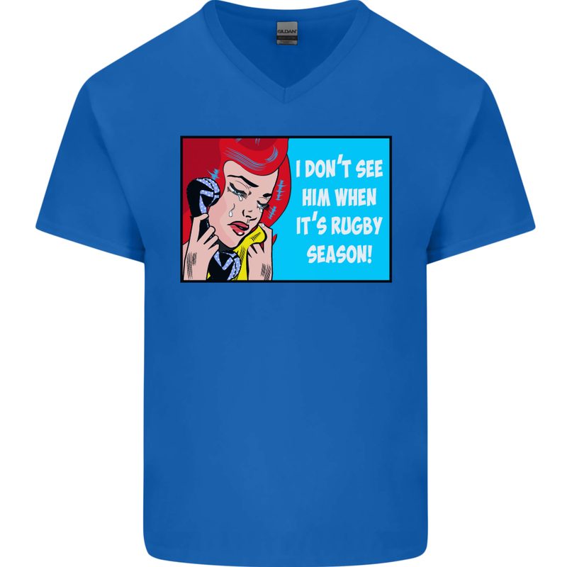 I Don't See Him Rugby Player Union Funny Mens V-Neck Cotton T-Shirt Royal Blue