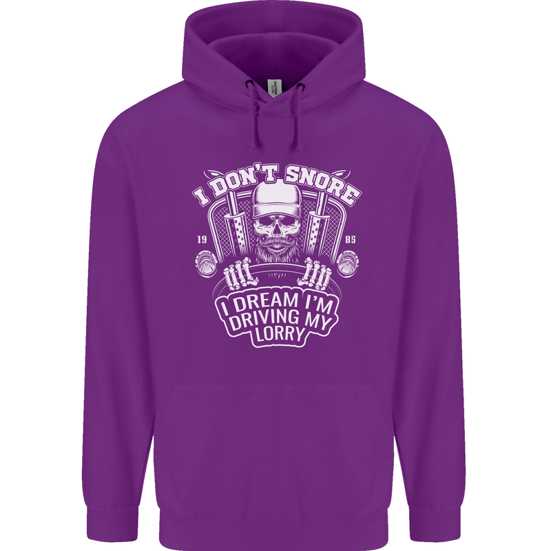 I Don't Snore Driving My Lorry Driver Childrens Kids Hoodie Purple
