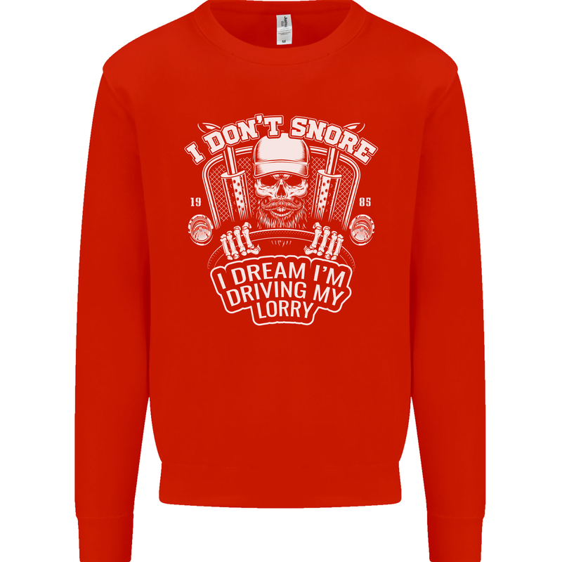 I Don't Snore Driving My Lorry Driver Kids Sweatshirt Jumper Bright Red