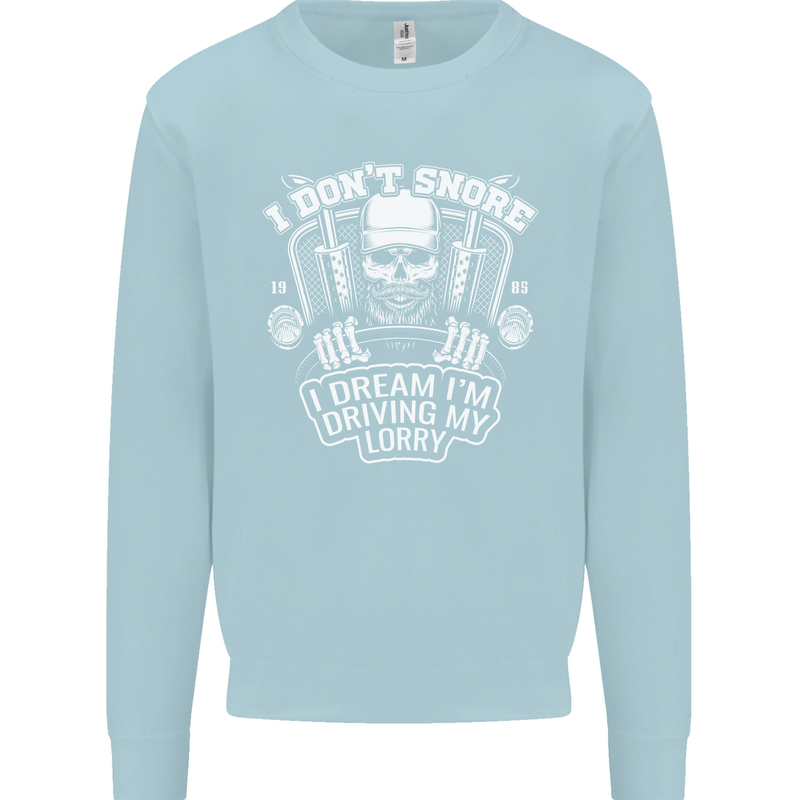 I Don't Snore Driving My Lorry Driver Kids Sweatshirt Jumper Light Blue