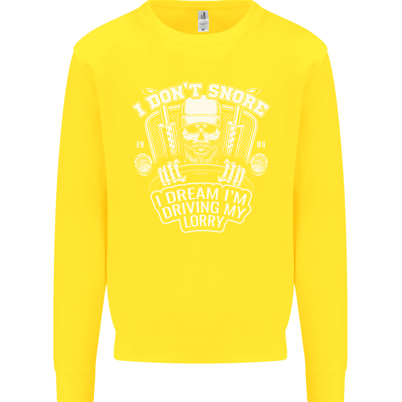 I Don't Snore Driving My Lorry Driver Kids Sweatshirt Jumper Yellow