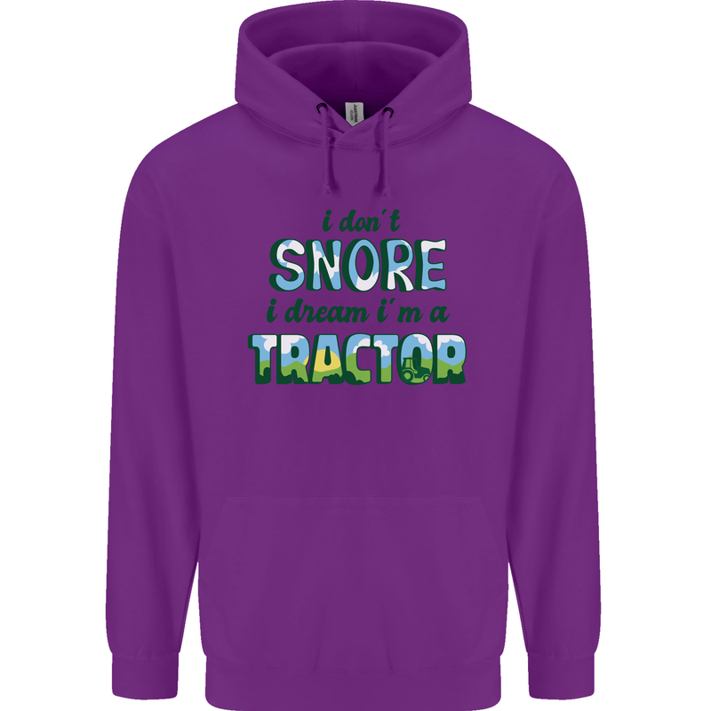 I Dont Snore I Dream Tractor Farmer Farming Childrens Kids Hoodie Purple
