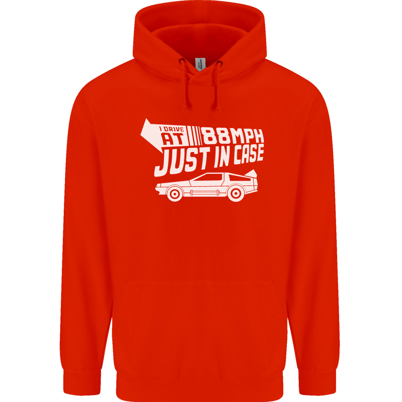 I Drive at 88mph Just in Case Funny Mens 80% Cotton Hoodie Bright Red