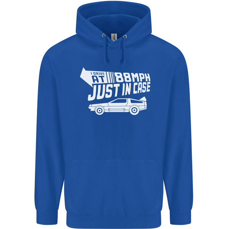 I Drive at 88mph Just in Case Funny Mens 80% Cotton Hoodie Royal Blue