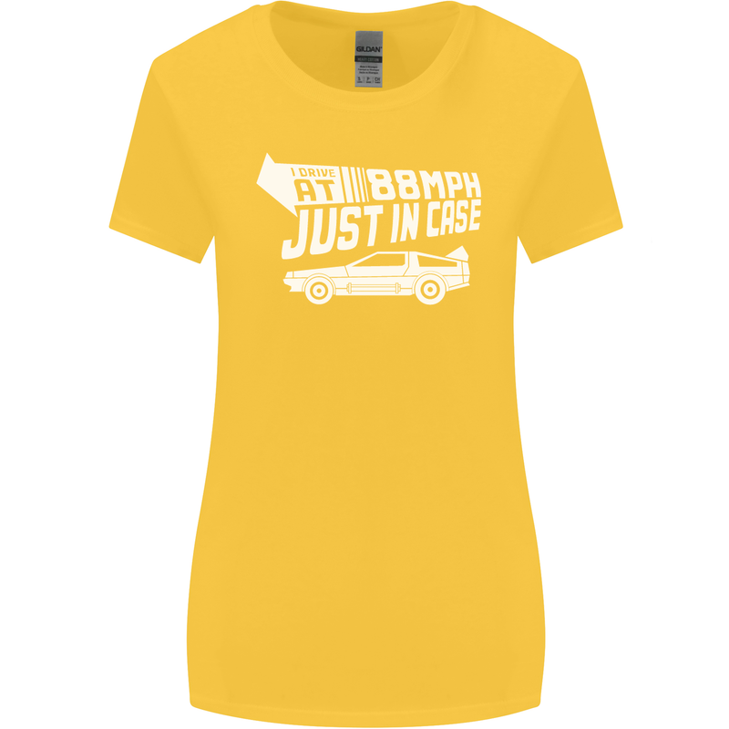 I Drive at 88mph Just in Case Funny Womens Wider Cut T-Shirt Yellow