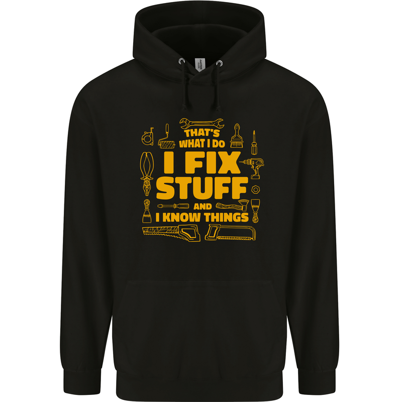 I Fix Stuff Funny Carpenter DIY Tradesman Childrens Kids Hoodie Black