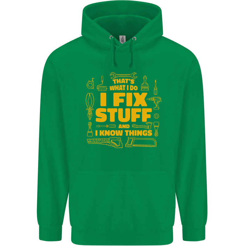 I Fix Stuff Funny Carpenter DIY Tradesman Childrens Kids Hoodie Irish Green