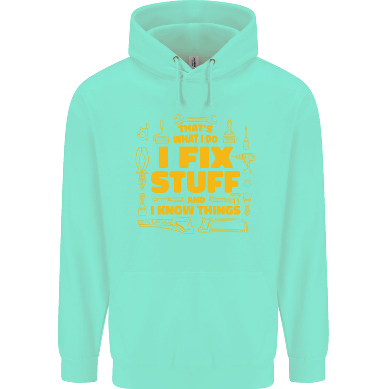 I Fix Stuff Funny Carpenter DIY Tradesman Childrens Kids Hoodie Peppermint
