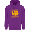 I Fix Stuff Funny Carpenter DIY Tradesman Childrens Kids Hoodie Purple