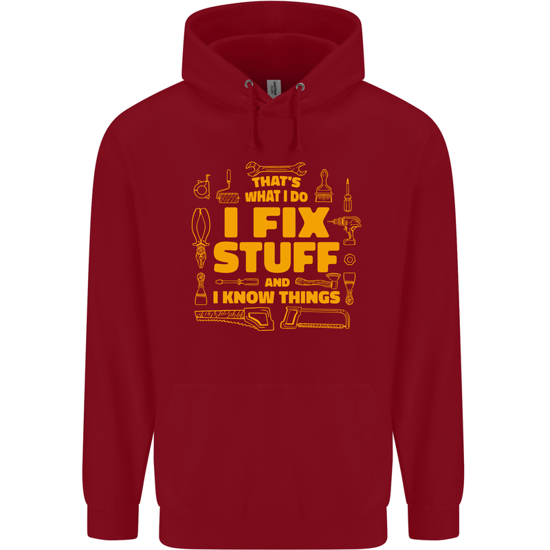 I Fix Stuff Funny Carpenter DIY Tradesman Childrens Kids Hoodie Red