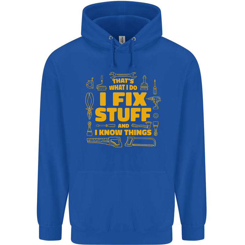 I Fix Stuff Funny Carpenter DIY Tradesman Childrens Kids Hoodie Royal Blue