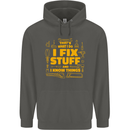 I Fix Stuff Funny Carpenter DIY Tradesman Childrens Kids Hoodie Storm Grey