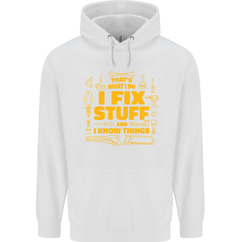 I Fix Stuff Funny Carpenter DIY Tradesman Childrens Kids Hoodie White