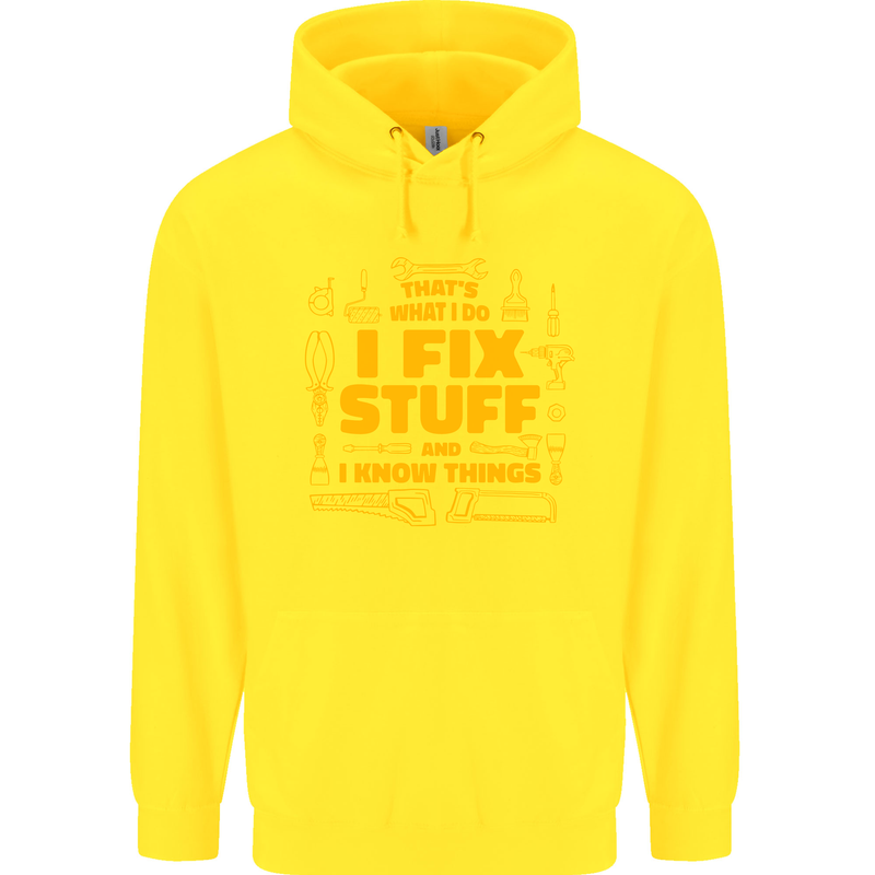 I Fix Stuff Funny Carpenter DIY Tradesman Childrens Kids Hoodie Yellow