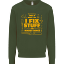 I Fix Stuff Funny Carpenter DIY Tradesman Kids Sweatshirt Jumper Forest Green