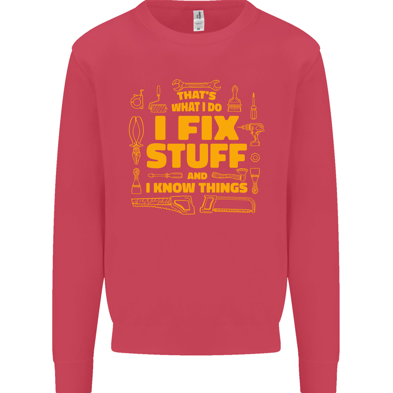 I Fix Stuff Funny Carpenter DIY Tradesman Kids Sweatshirt Jumper Heliconia