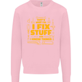 I Fix Stuff Funny Carpenter DIY Tradesman Kids Sweatshirt Jumper Light Pink