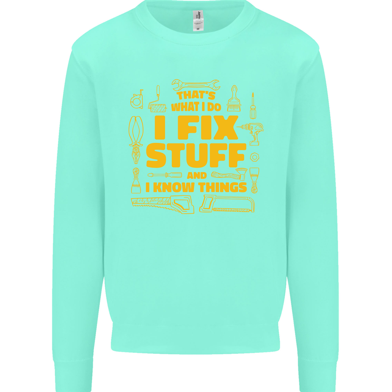 I Fix Stuff Funny Carpenter DIY Tradesman Kids Sweatshirt Jumper Peppermint