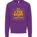 I Fix Stuff Funny Carpenter DIY Tradesman Kids Sweatshirt Jumper Purple