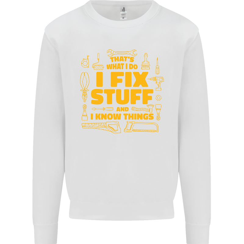 I Fix Stuff Funny Carpenter DIY Tradesman Kids Sweatshirt Jumper White