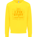 I Fix Stuff Funny Carpenter DIY Tradesman Kids Sweatshirt Jumper Yellow