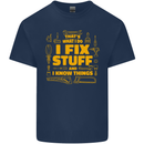 I Fix Stuff Funny Carpenter DIY Tradesman Kids T-Shirt Childrens Navy Blue
