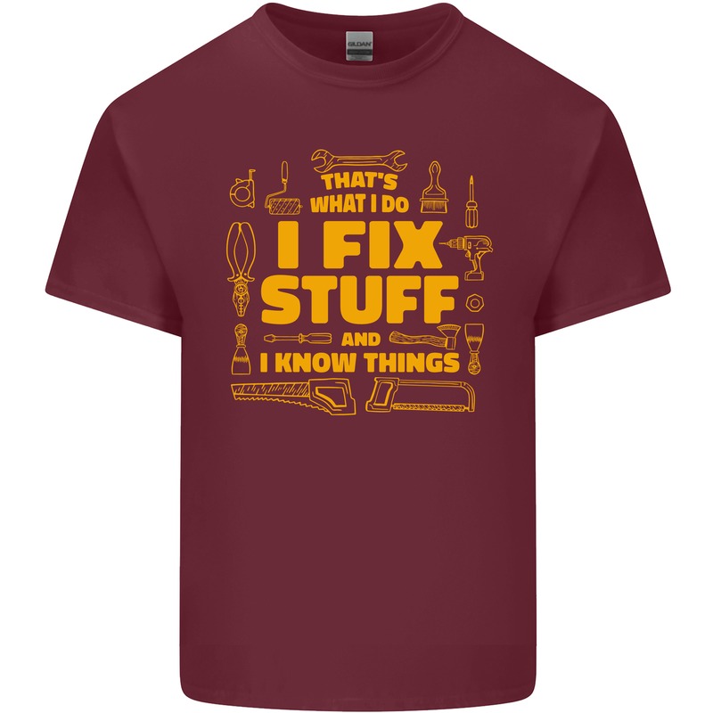 I Fix Stuff Funny Carpenter DIY Tradesman Mens Cotton T-Shirt Tee Top Maroon