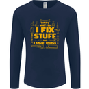 I Fix Stuff Funny Carpenter DIY Tradesman Mens Long Sleeve T-Shirt Navy Blue