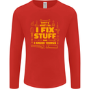 I Fix Stuff Funny Carpenter DIY Tradesman Mens Long Sleeve T-Shirt Red