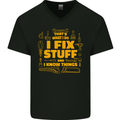 I Fix Stuff Funny Carpenter DIY Tradesman Mens V-Neck Cotton T-Shirt Black