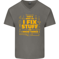 I Fix Stuff Funny Carpenter DIY Tradesman Mens V-Neck Cotton T-Shirt Charcoal