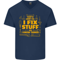 I Fix Stuff Funny Carpenter DIY Tradesman Mens V-Neck Cotton T-Shirt Navy Blue