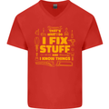 I Fix Stuff Funny Carpenter DIY Tradesman Mens V-Neck Cotton T-Shirt Red