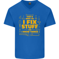 I Fix Stuff Funny Carpenter DIY Tradesman Mens V-Neck Cotton T-Shirt Royal Blue
