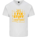 I Fix Stuff Funny Carpenter DIY Tradesman Mens V-Neck Cotton T-Shirt White