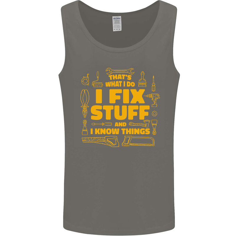 I Fix Stuff Funny Carpenter DIY Tradesman Mens Vest Tank Top Charcoal