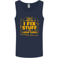 I Fix Stuff Funny Carpenter DIY Tradesman Mens Vest Tank Top Navy Blue